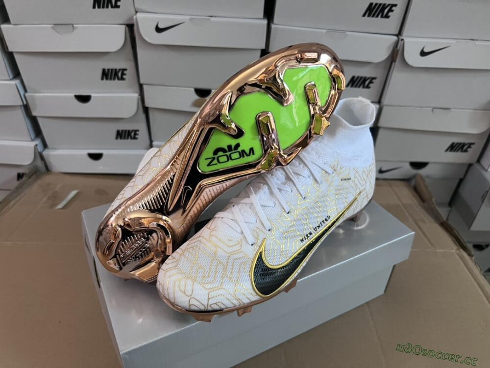 Men's Nike Air Zoom Mercurial Superfly 9 Elite MR FG Firm Ground High-Tops Football Boots - White/Black/Gold