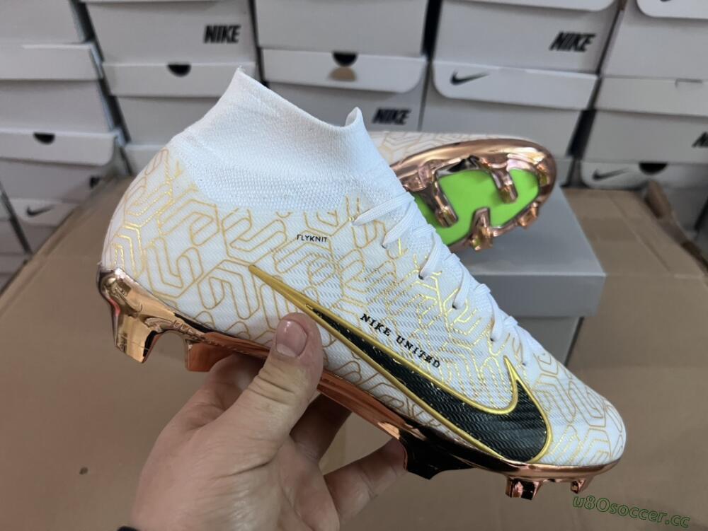 Men's Nike Air Zoom Mercurial Superfly 9 Elite MR FG Firm Ground High-Tops Football Boots - White/Black/Gold