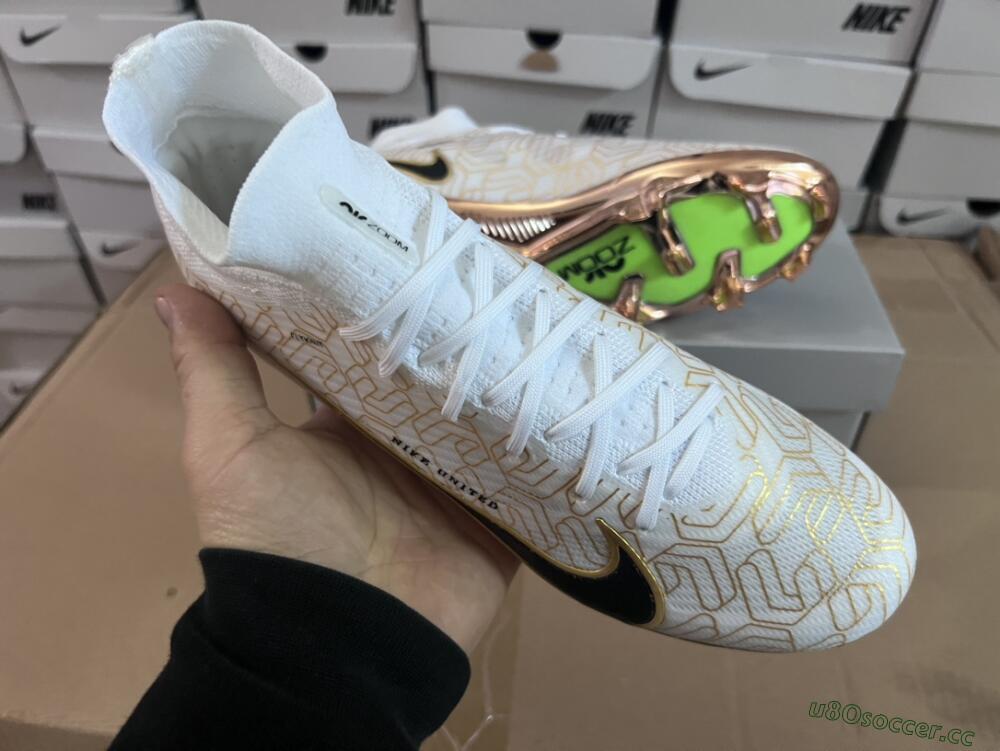 Men's Nike Air Zoom Mercurial Superfly 9 Elite MR FG Firm Ground High-Tops Football Boots - White/Black/Gold
