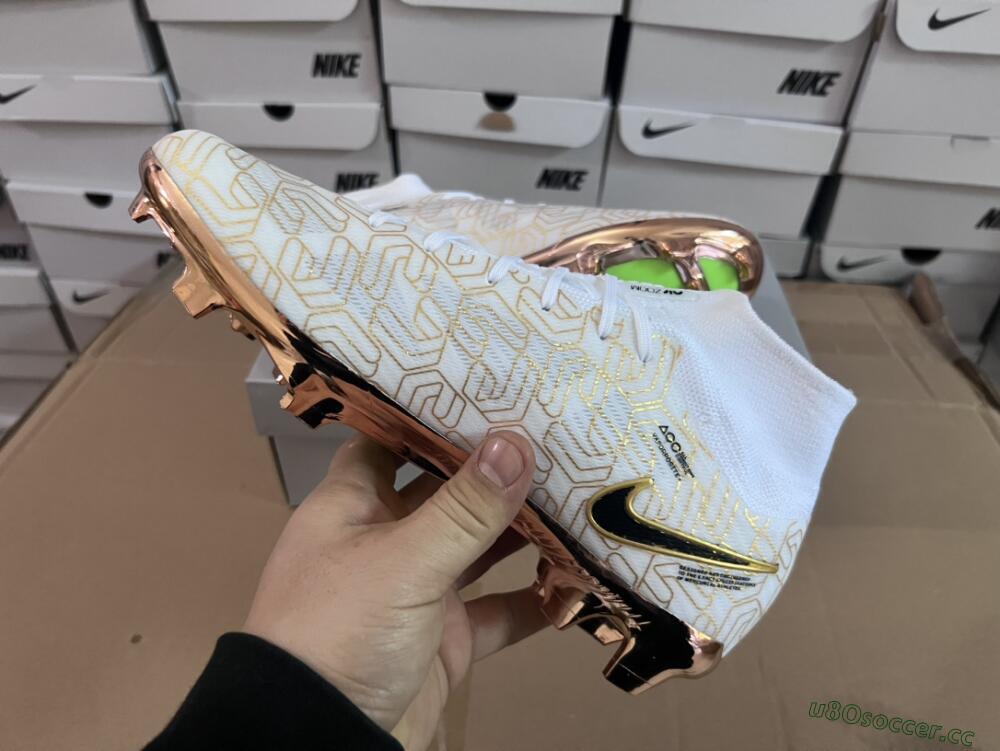 Men's Nike Air Zoom Mercurial Superfly 9 Elite MR FG Firm Ground High-Tops Football Boots - White/Black/Gold