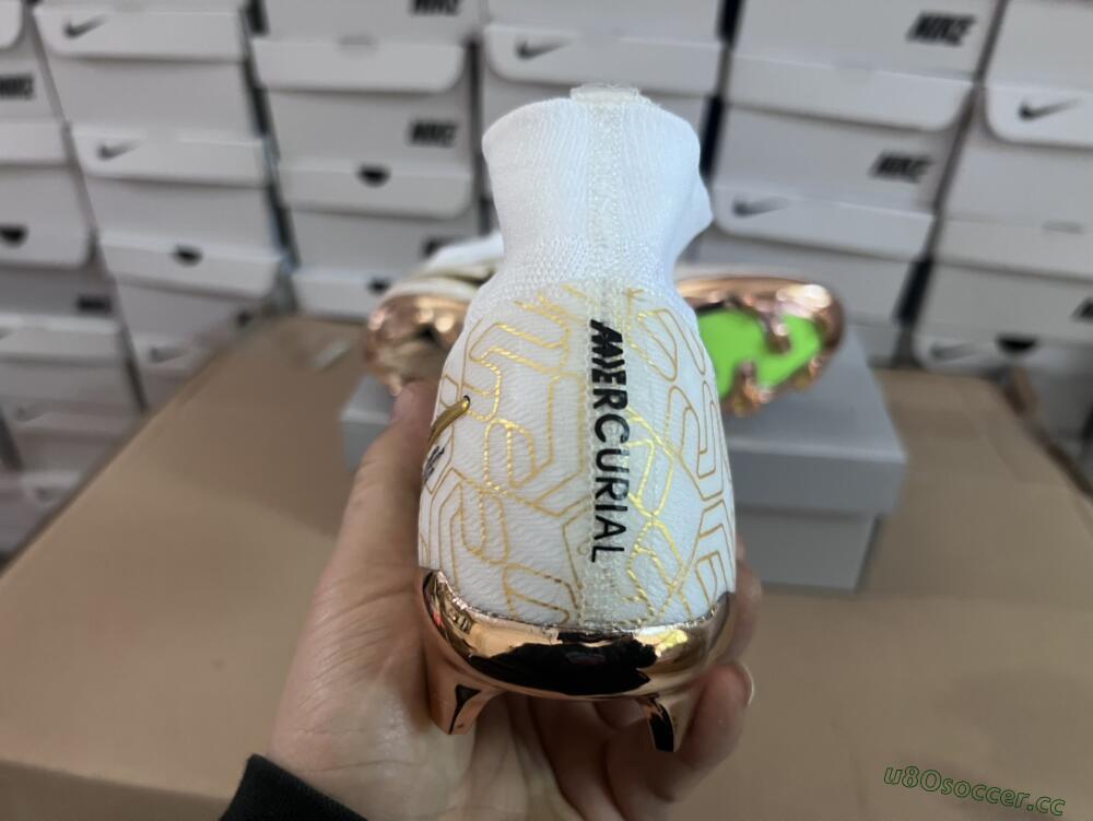 Men's Nike Air Zoom Mercurial Superfly 9 Elite MR FG Firm Ground High-Tops Football Boots - White/Black/Gold