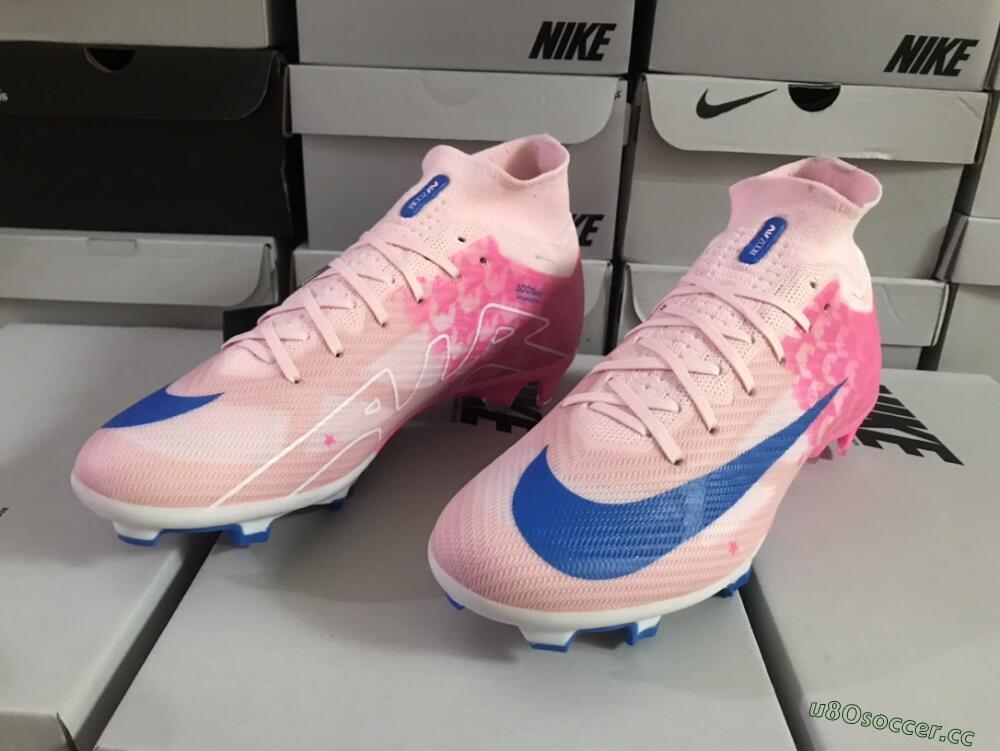 Unisex Nike Air Zoom Mercurial Superfly 9 Elite FG Firm Ground High-Tops Football Boots - Pink/Blue/White