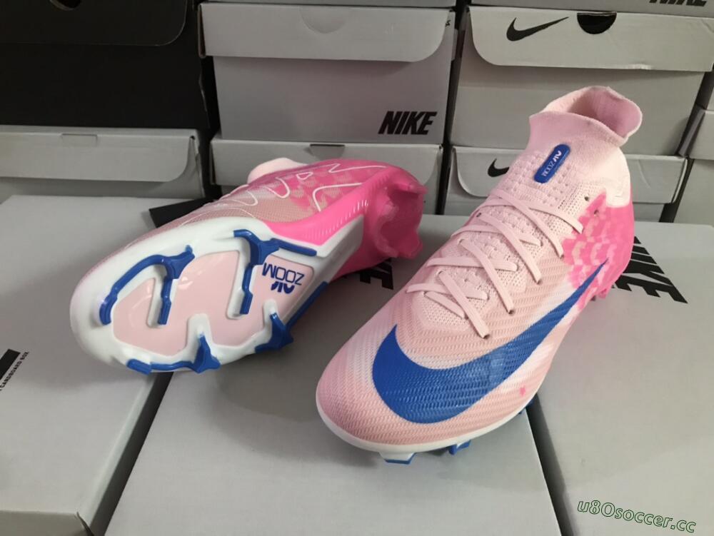 Unisex Nike Air Zoom Mercurial Superfly 9 Elite FG Firm Ground High-Tops Football Boots - Pink/Blue/White