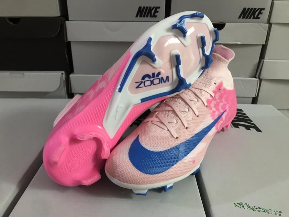 Unisex Nike Air Zoom Mercurial Superfly 9 Elite FG Firm Ground High-Tops Football Boots - Pink/Blue/White