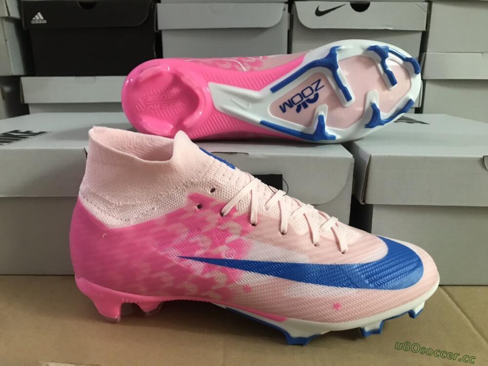 Unisex Nike Air Zoom Mercurial Superfly 9 Elite FG Firm Ground High-Tops Football Boots - Pink/Blue/White