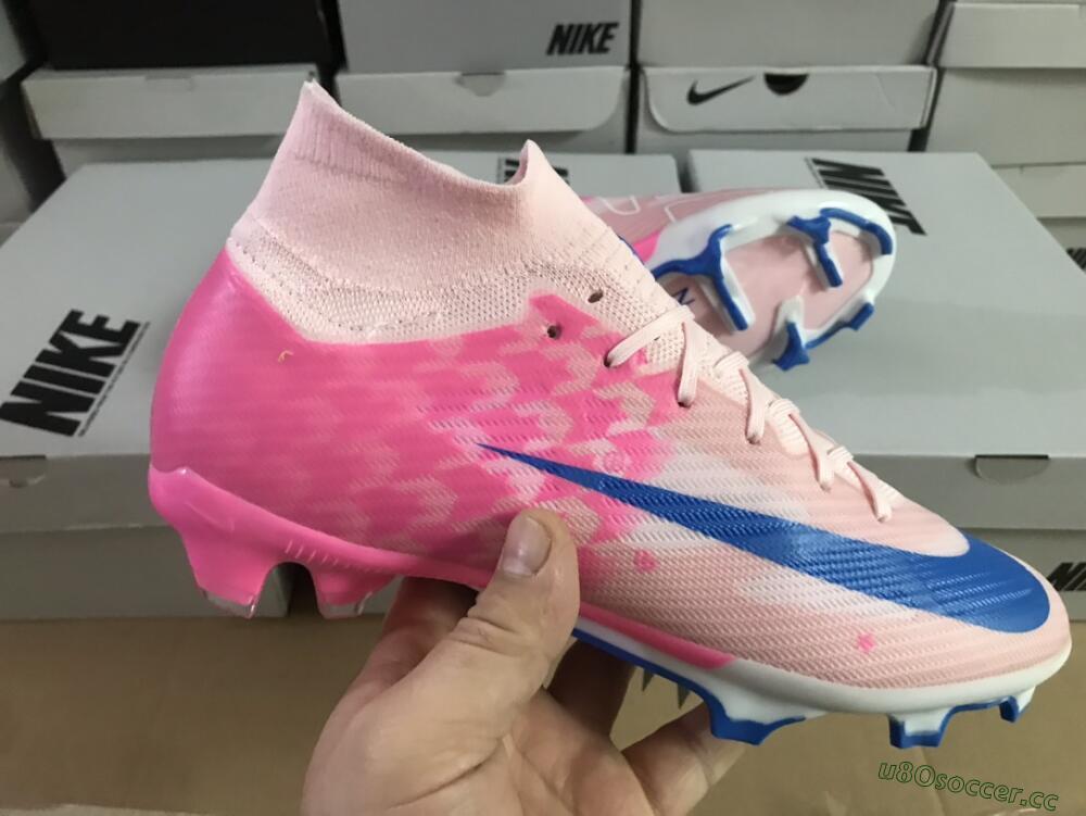 Unisex Nike Air Zoom Mercurial Superfly 9 Elite FG Firm Ground High-Tops Football Boots - Pink/Blue/White