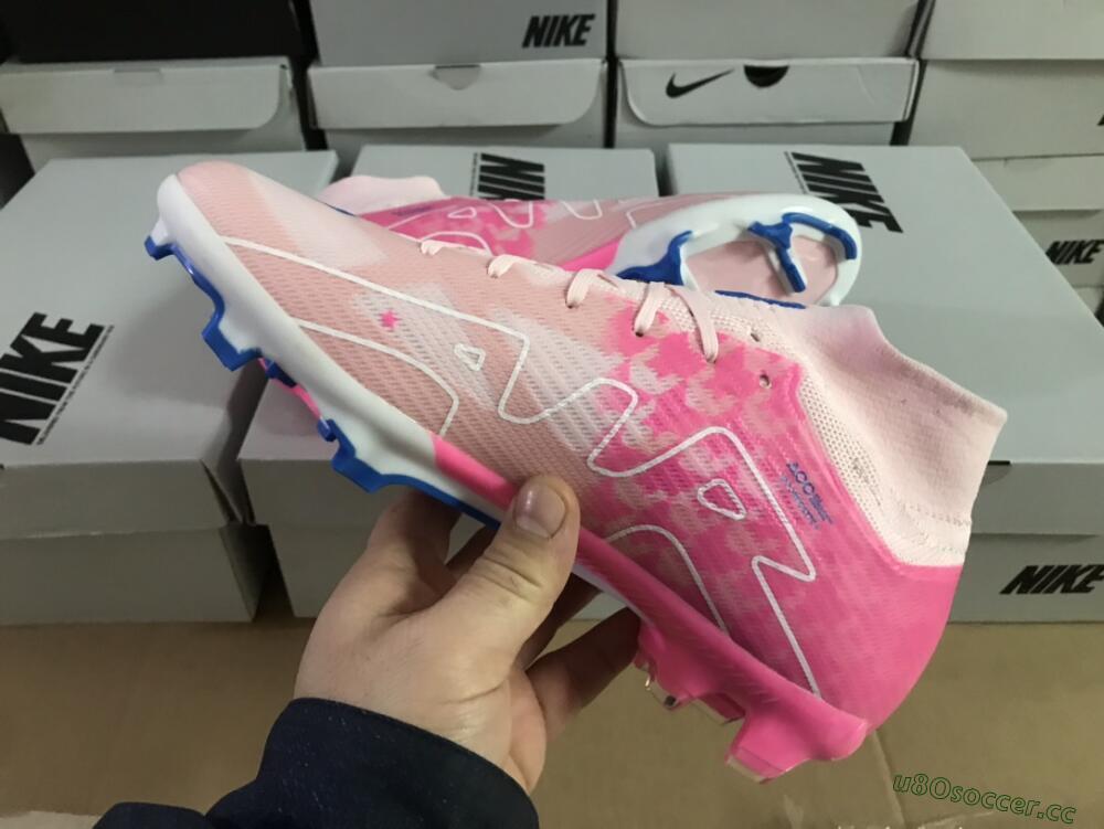 Unisex Nike Air Zoom Mercurial Superfly 9 Elite FG Firm Ground High-Tops Football Boots - Pink/Blue/White