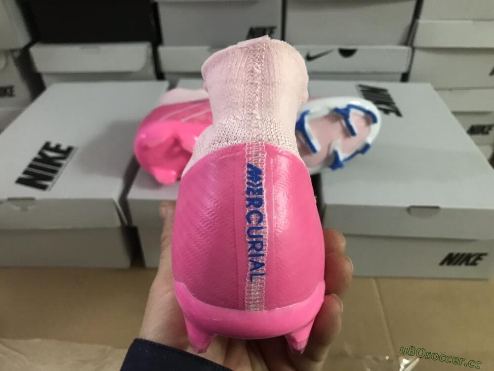 Unisex Nike Air Zoom Mercurial Superfly 9 Elite FG Firm Ground High-Tops Football Boots - Pink/Blue/White