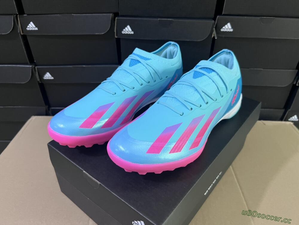 Men's Adidas X Crazyfast.1 TF Artificial Turf Low-Tops Football Shoes - Jade/Pink/Purple