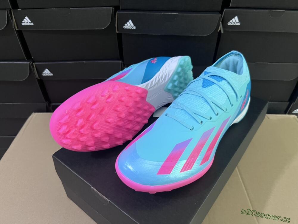 Men's Adidas X Crazyfast.1 TF Artificial Turf Low-Tops Football Shoes - Jade/Pink/Purple