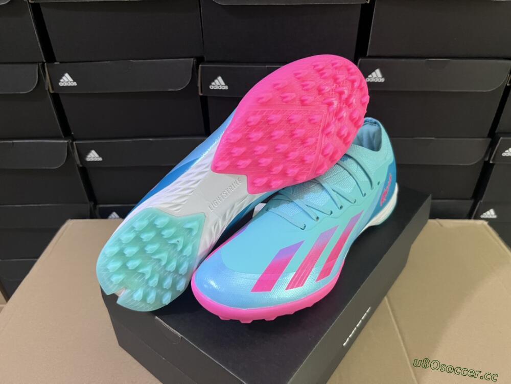 Men's Adidas X Crazyfast.1 TF Artificial Turf Low-Tops Football Shoes - Jade/Pink/Purple
