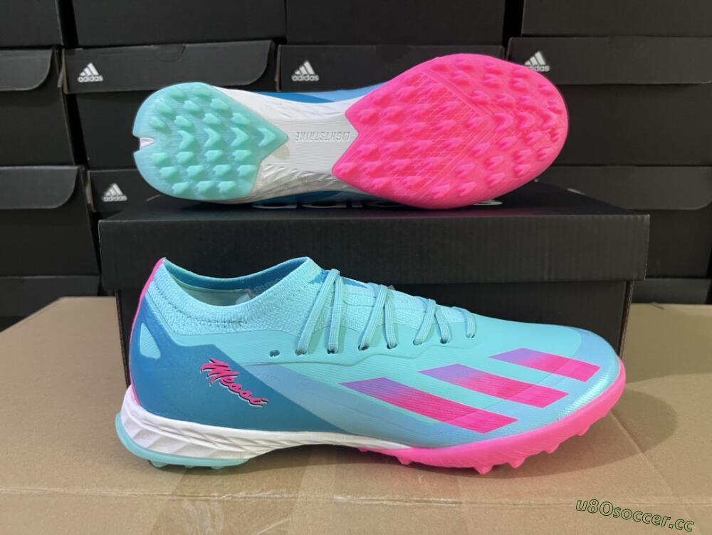 Men's Adidas X Crazyfast.1 TF Artificial Turf Low-Tops Football Shoes - Jade/Pink/Purple