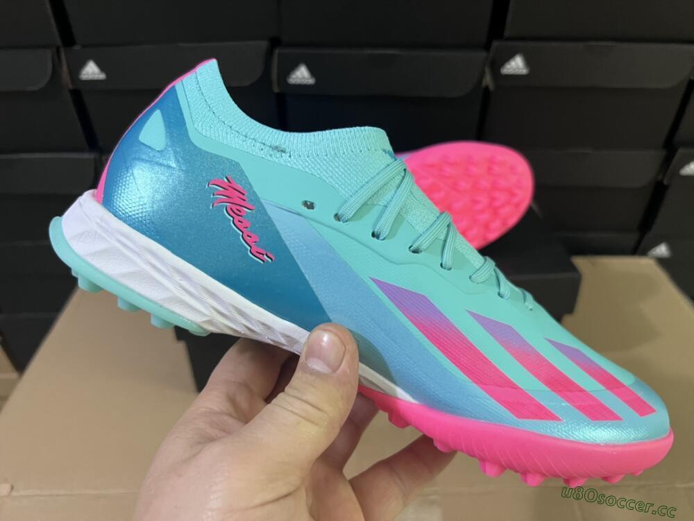 Men's Adidas X Crazyfast.1 TF Artificial Turf Low-Tops Football Shoes - Jade/Pink/Purple