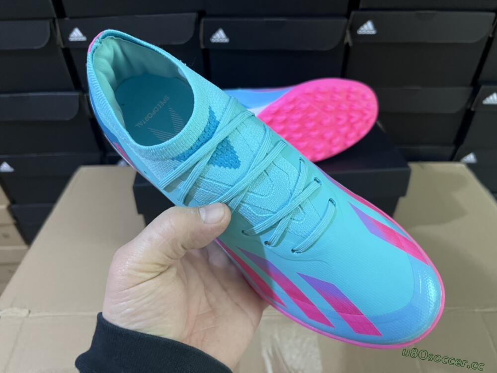 Men's Adidas X Crazyfast.1 TF Artificial Turf Low-Tops Football Shoes - Jade/Pink/Purple