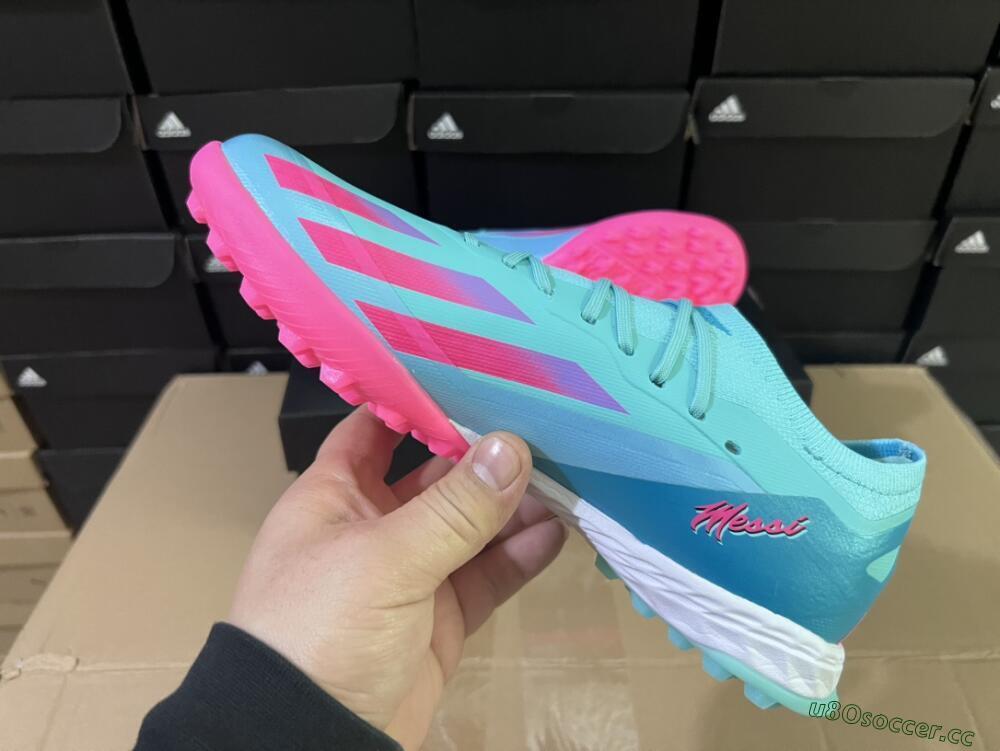 Men's Adidas X Crazyfast.1 TF Artificial Turf Low-Tops Football Shoes - Jade/Pink/Purple