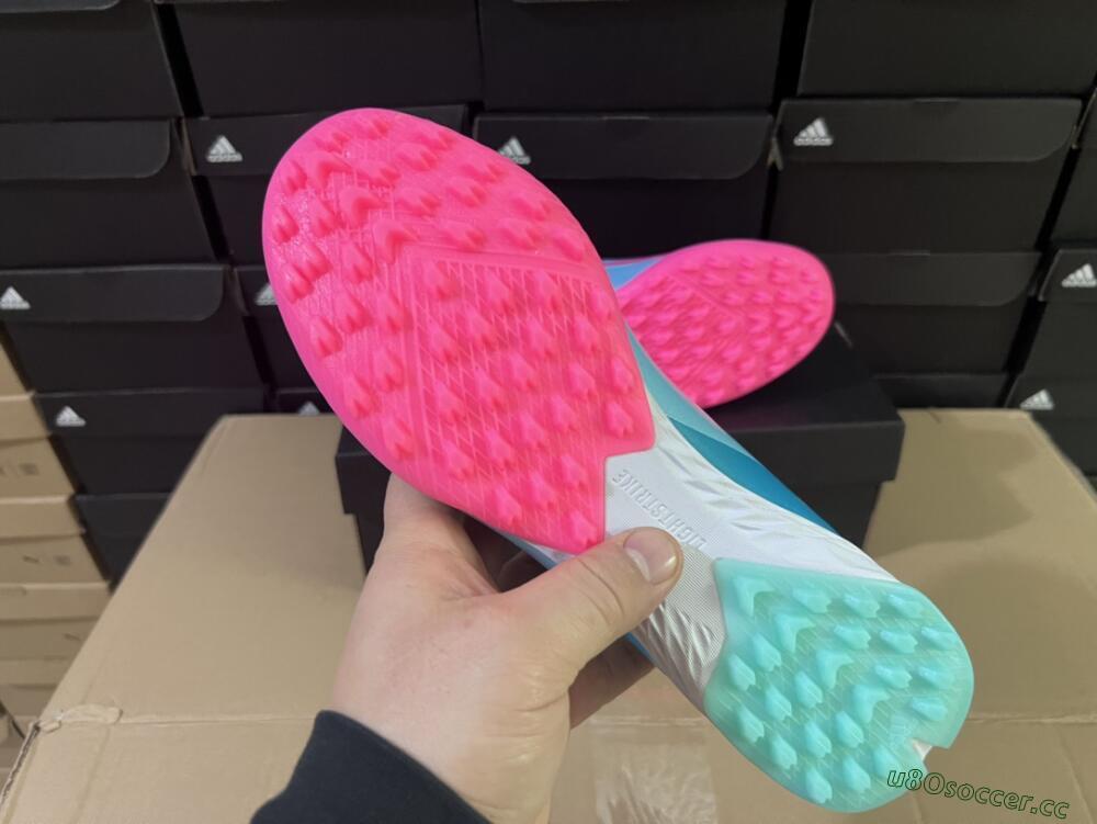 Men's Adidas X Crazyfast.1 TF Artificial Turf Low-Tops Football Shoes - Jade/Pink/Purple