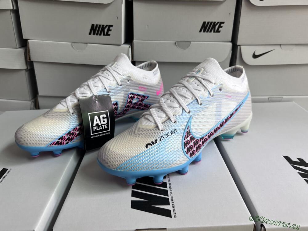 Unisex Nike Air Zoom Mercurial Vapor 15 Elite AG Artificial Grass Low-Tops Football Boots - White/Blue/Pink