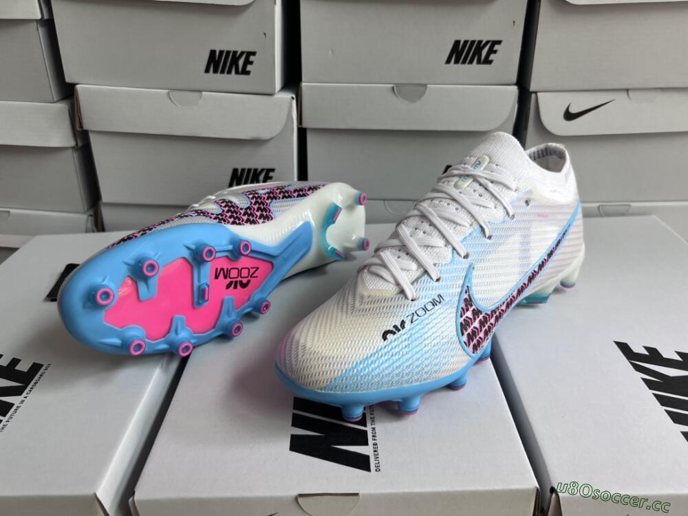 Unisex Nike Air Zoom Mercurial Vapor 15 Elite AG Artificial Grass Low-Tops Football Boots - White/Blue/Pink