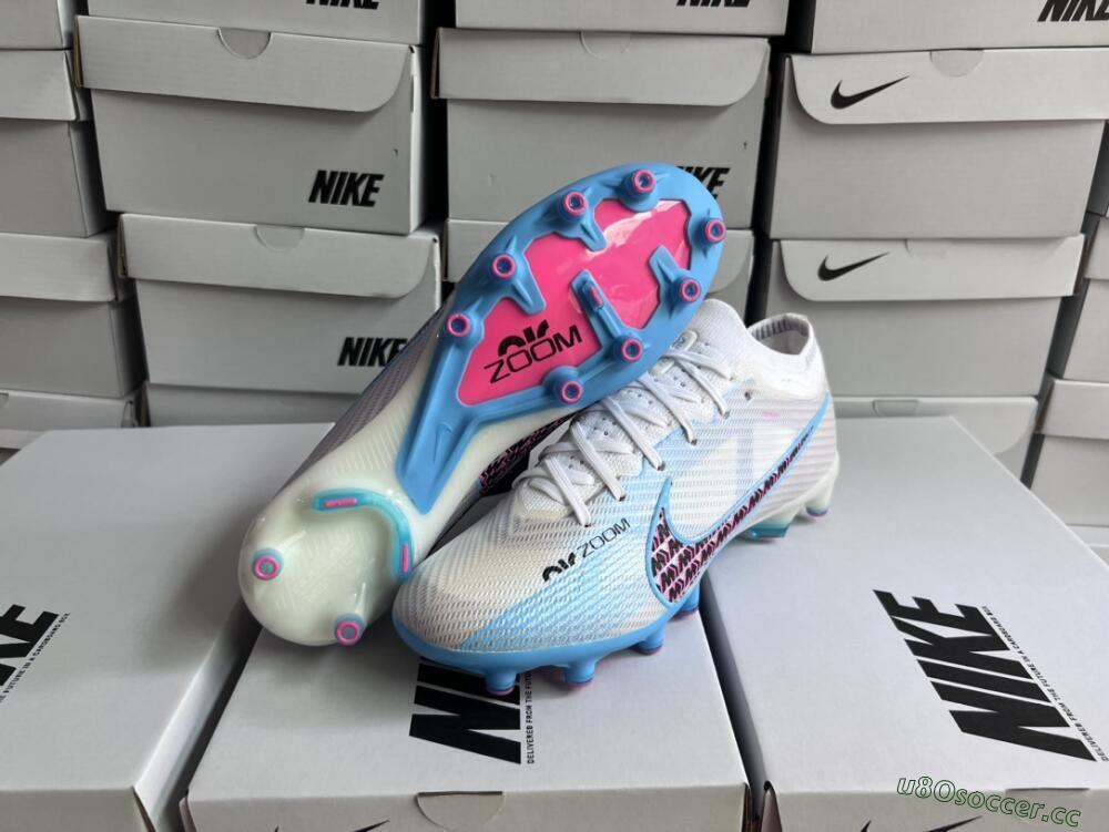 Unisex Nike Air Zoom Mercurial Vapor 15 Elite AG Artificial Grass Low-Tops Football Boots - White/Blue/Pink