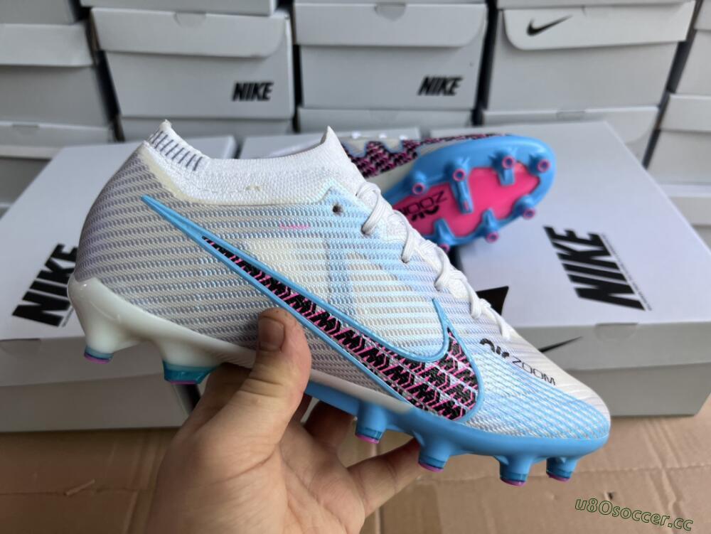 Unisex Nike Air Zoom Mercurial Vapor 15 Elite AG Artificial Grass Low-Tops Football Boots - White/Blue/Pink