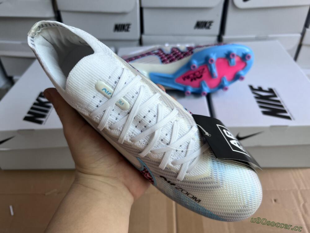 Unisex Nike Air Zoom Mercurial Vapor 15 Elite AG Artificial Grass Low-Tops Football Boots - White/Blue/Pink