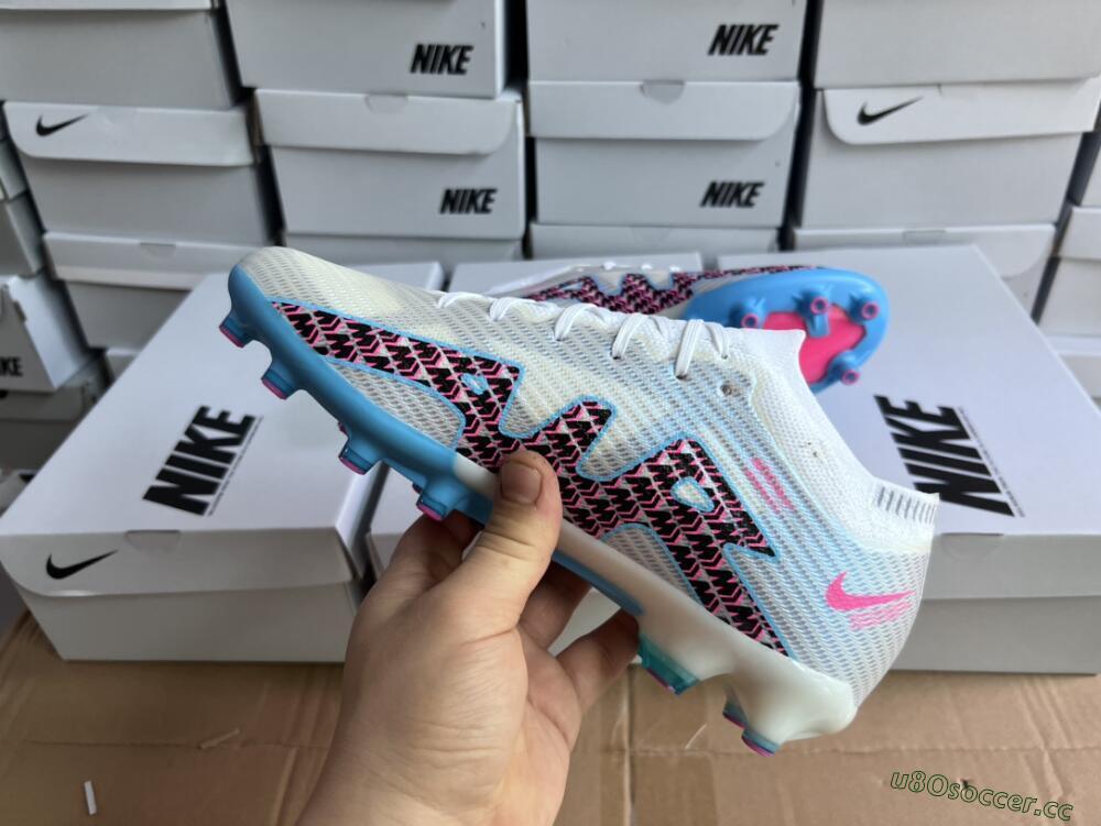 Unisex Nike Air Zoom Mercurial Vapor 15 Elite AG Artificial Grass Low-Tops Football Boots - White/Blue/Pink