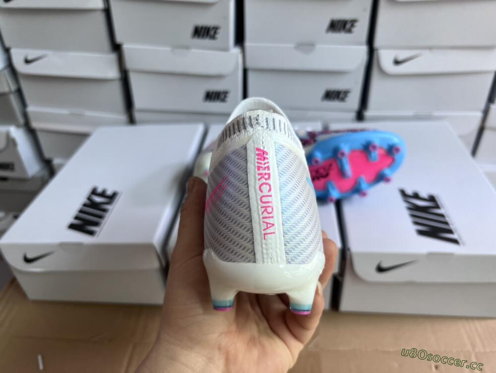 Unisex Nike Air Zoom Mercurial Vapor 15 Elite AG Artificial Grass Low-Tops Football Boots - White/Blue/Pink