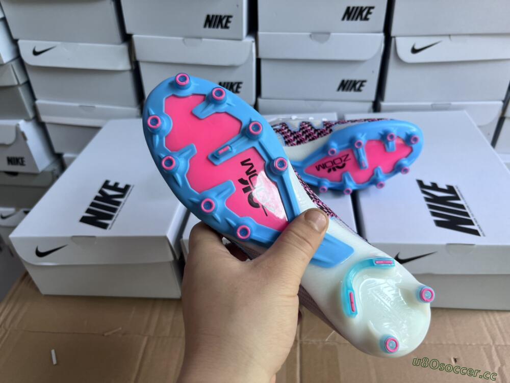 Unisex Nike Air Zoom Mercurial Vapor 15 Elite AG Artificial Grass Low-Tops Football Boots - White/Blue/Pink