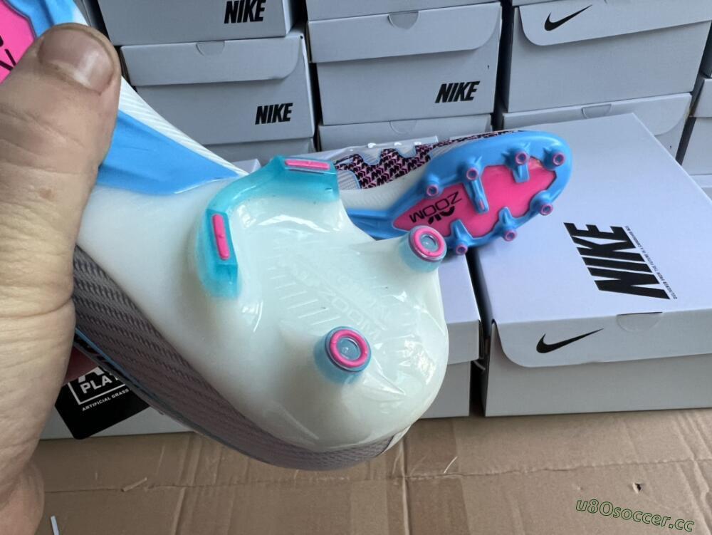 Unisex Nike Air Zoom Mercurial Vapor 15 Elite AG Artificial Grass Low-Tops Football Boots - White/Blue/Pink