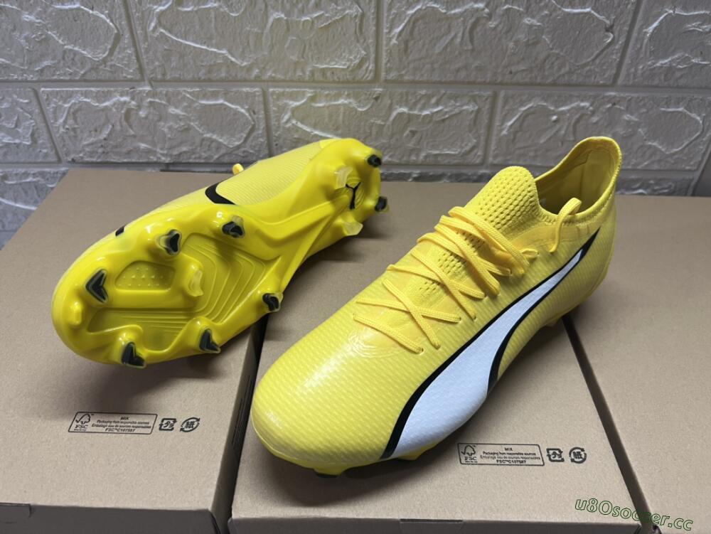 Men's Puma Ultra Ultimate FG Firm Ground Low-Tops Football Boots - Yellow/White/Black