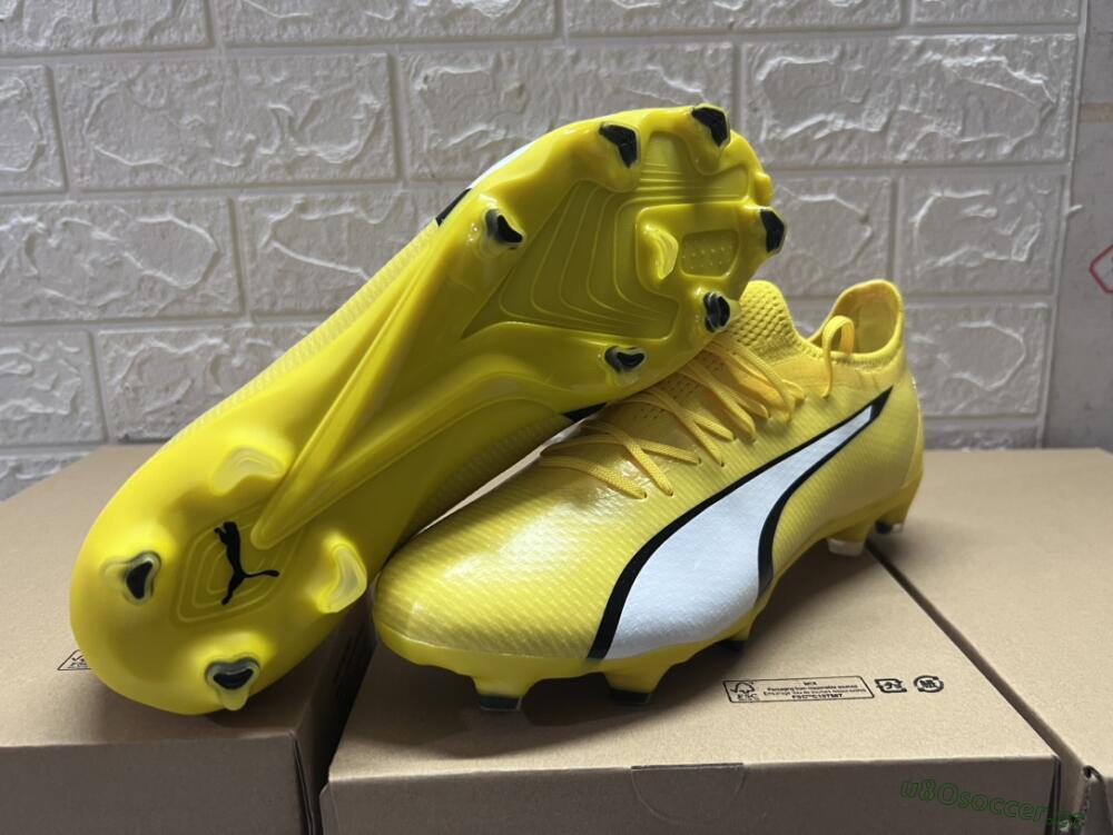 Men's Puma Ultra Ultimate FG Firm Ground Low-Tops Football Boots - Yellow/White/Black