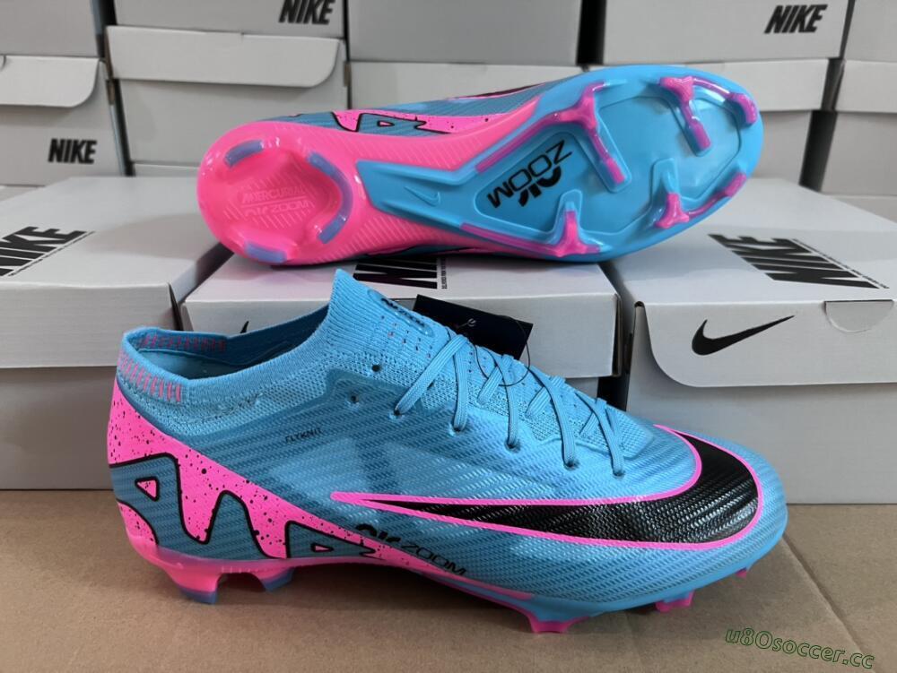 Unisex Nike Air Zoom Mercurial Vapor 15 Elite FG Firm Ground Low-Tops Football Boots - Blue/Pink/Black