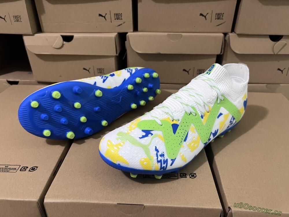 Men's Puma Future Ultimate MG Multi Ground Low-Tops Football Boots - White/Yellow/Blue