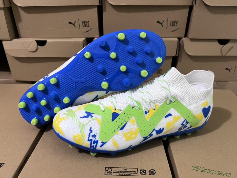 Men's Puma Future Ultimate MG Multi Ground Low-Tops Football Boots - White/Yellow/Blue