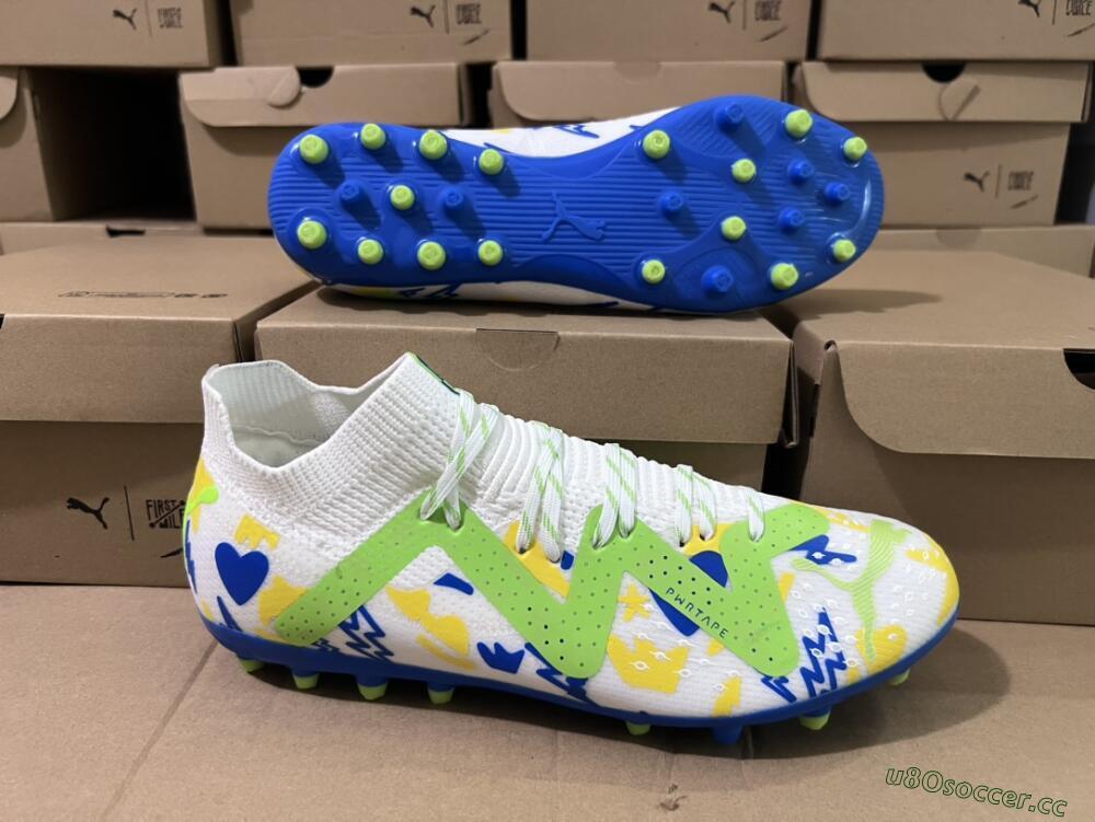 Men's Puma Future Ultimate MG Multi Ground Low-Tops Football Boots - White/Yellow/Blue