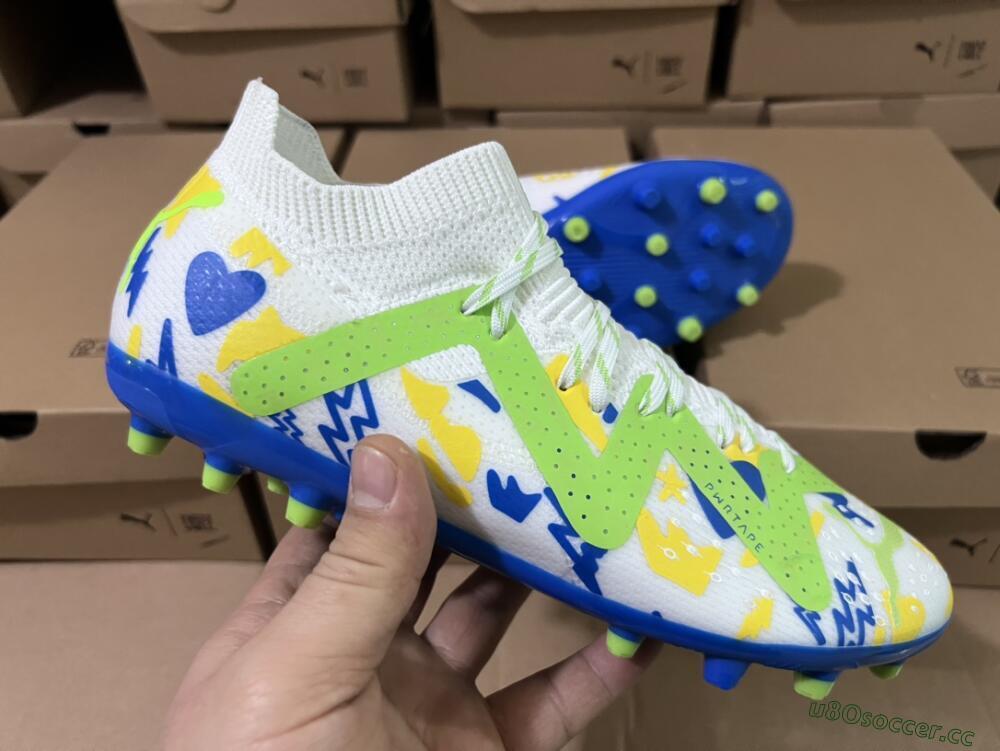 Men's Puma Future Ultimate MG Multi Ground Low-Tops Football Boots - White/Yellow/Blue