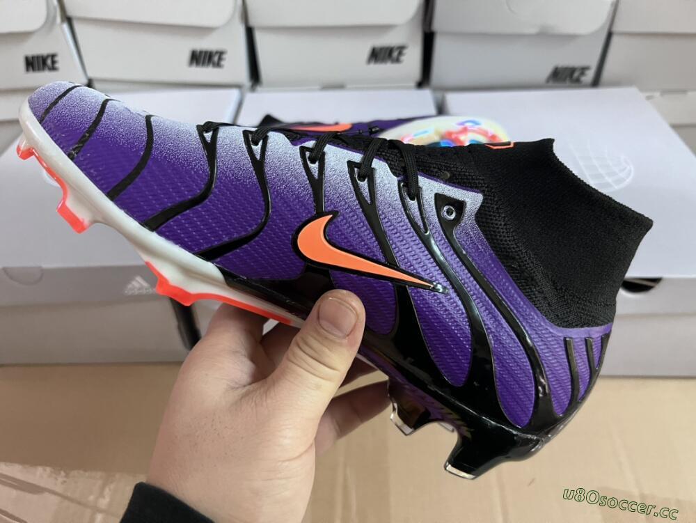 Men's Nike Air Zoom Mercurial Superfly 9 Elite FG Firm Ground High-Tops Football Boots - Purple/Black/Orange/Gold