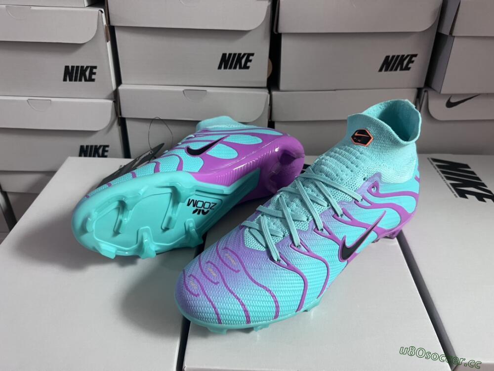 Men's Nike Air Zoom Mercurial Superfly 9 Elite FG Firm Ground High-Tops Football Boots - Jade/Purple/Black