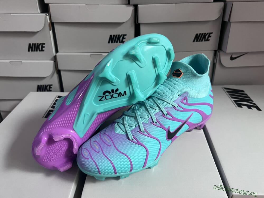 Men's Nike Air Zoom Mercurial Superfly 9 Elite FG Firm Ground High-Tops Football Boots - Jade/Purple/Black