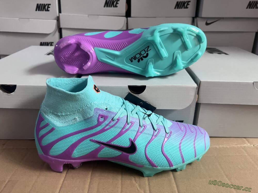 Men's Nike Air Zoom Mercurial Superfly 9 Elite FG Firm Ground High-Tops Football Boots - Jade/Purple/Black