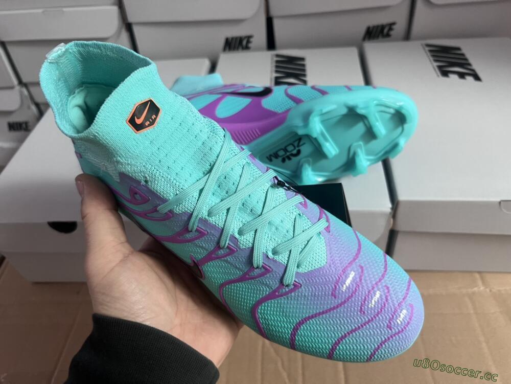 Men's Nike Air Zoom Mercurial Superfly 9 Elite FG Firm Ground High-Tops Football Boots - Jade/Purple/Black