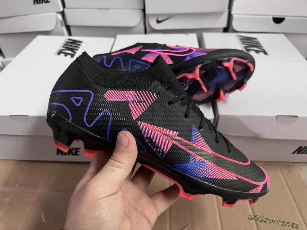 Unisex Nike Air Zoom Mercurial Vapor 15 Elite FG Firm Ground Low-Tops Football Boots - Black/Purple/Pink