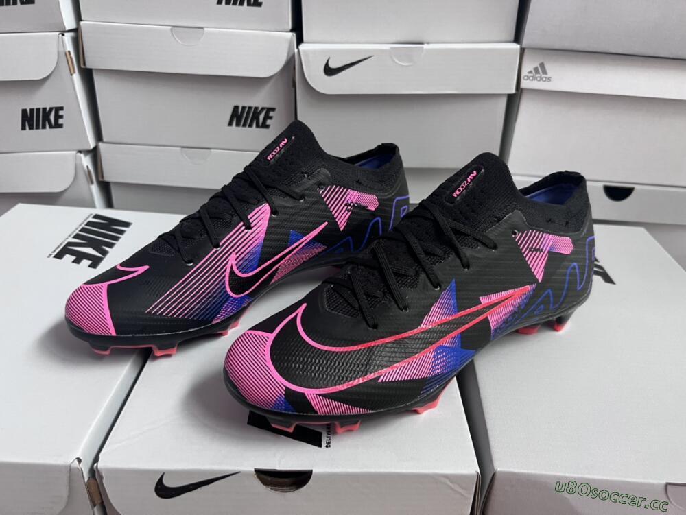 Unisex Nike Air Zoom Mercurial Vapor 15 Elite FG Firm Ground Low-Tops Football Boots - Black/Purple/Pink
