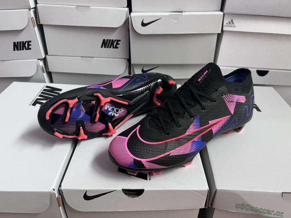 Unisex Nike Air Zoom Mercurial Vapor 15 Elite FG Firm Ground Low-Tops Football Boots - Black/Purple/Pink