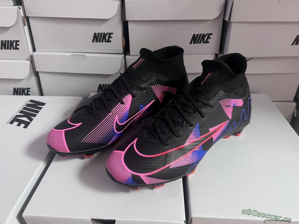 Unisex Nike Air Zoom Mercurial Superfly 9 Elite FG Firm Ground High-Tops Football Boots - Black/Purple/Pink