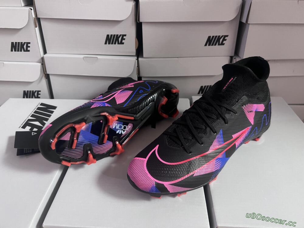 Unisex Nike Air Zoom Mercurial Superfly 9 Elite FG Firm Ground High-Tops Football Boots - Black/Purple/Pink