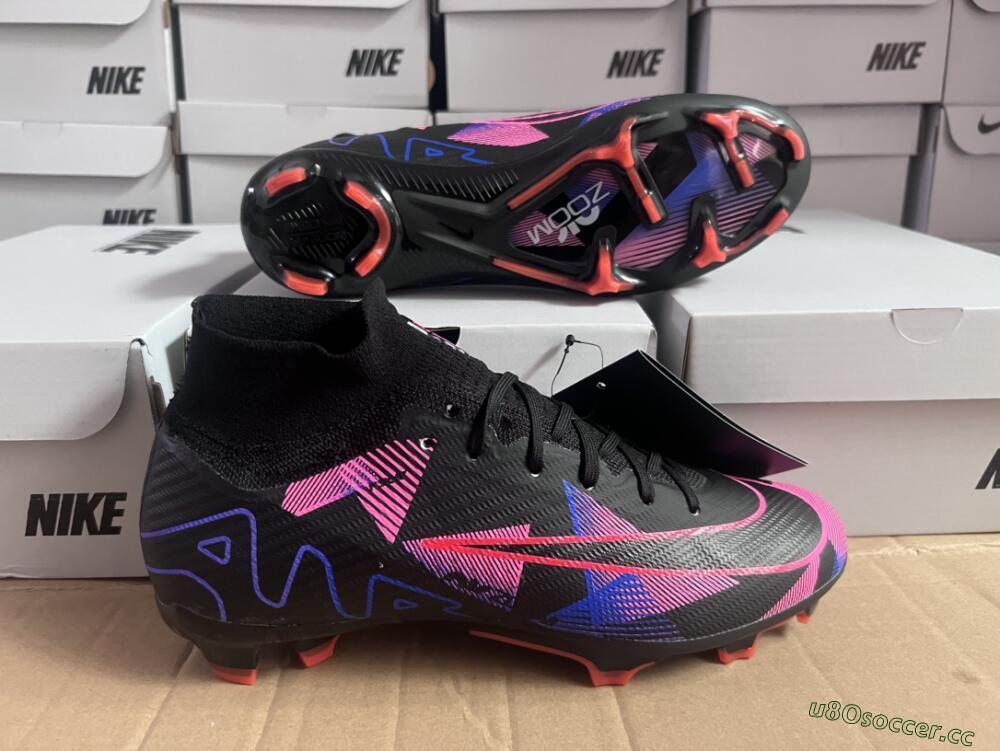Unisex Nike Air Zoom Mercurial Superfly 9 Elite FG Firm Ground High-Tops Football Boots - Black/Purple/Pink