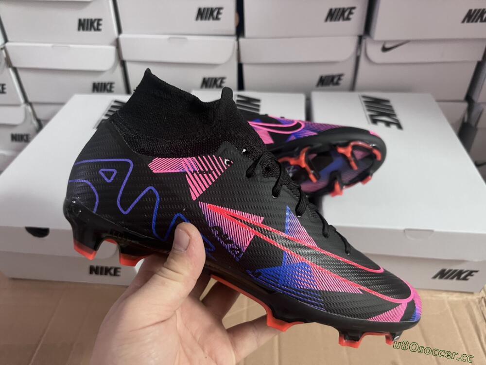 Unisex Nike Air Zoom Mercurial Superfly 9 Elite FG Firm Ground High-Tops Football Boots - Black/Purple/Pink