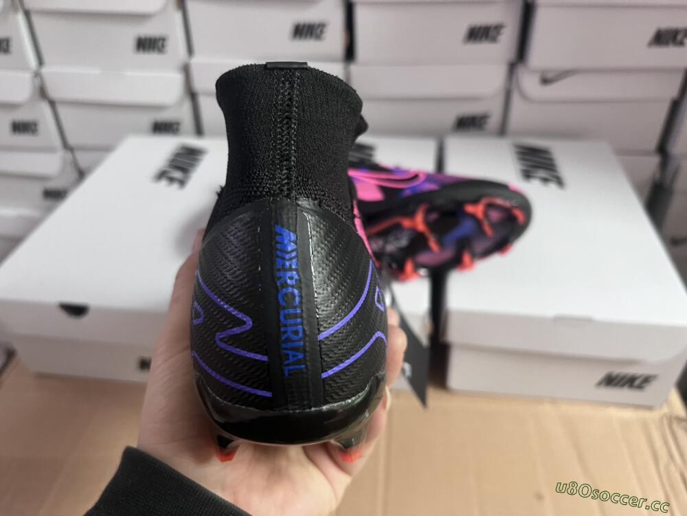 Unisex Nike Air Zoom Mercurial Superfly 9 Elite FG Firm Ground High-Tops Football Boots - Black/Purple/Pink