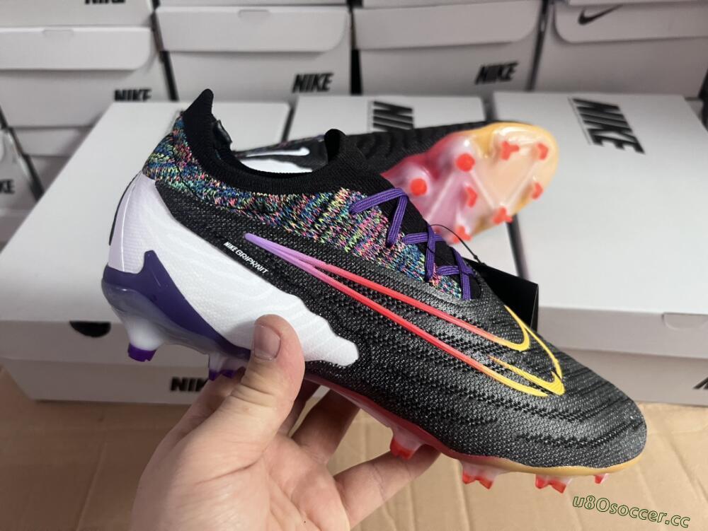 Unisex Nike Phantom GX Elite FG Firm Ground Low-Tops Football Boots - Black/Purple/Rainbow